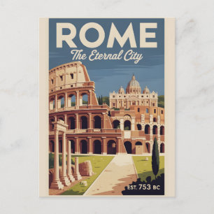 Rome Italy Retro Skyline Cityscape Travel Postcard