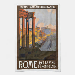 Rome Italy Roman Forum at Dawn, Vintage Travel Art Tea Towel