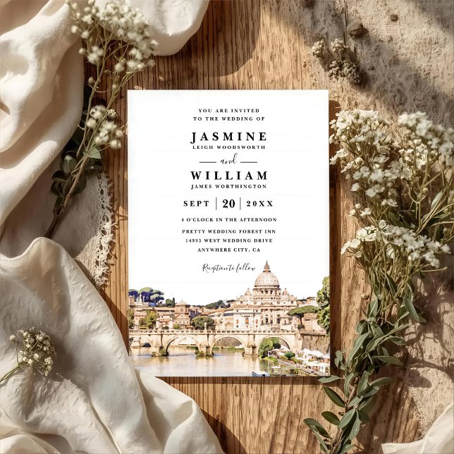 ROME Italy Skyline Destination QR Code Wedding Invitation (Creator Uploaded)