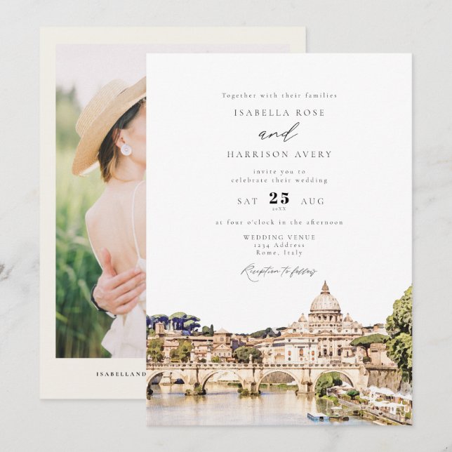 ROME Italy Skyline Destination Wedding Invitation (Front/Back)