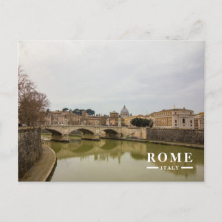 Rome Italy Tiber River Bridge View Holiday Postcard