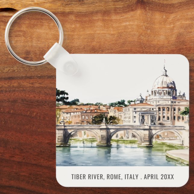 Rome Italy Tiber River Watercolor Italian Travel Key Ring (Front)