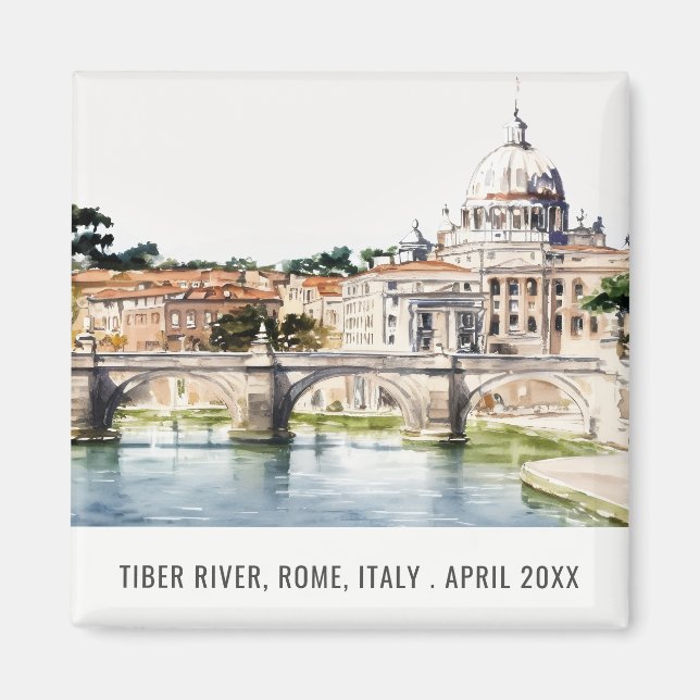 Rome Italy Tiber River Watercolor Italian Travel Magnet (Front)