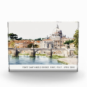 Rome Italy Tiber River Watercolor Italian Travel Photo Block