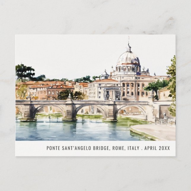 Rome Italy Tiber River Watercolor Italian Travel Postcard (Front)