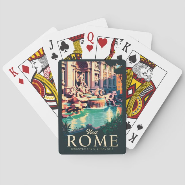 Rome Italy Trevi Fountain Illustration Travel Art Playing Cards (Back)