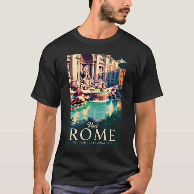 Rome Italy Trevi Fountain Illustration Travel Art T-Shirt (Front)