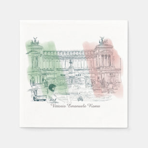 Rome Italy Victor Emmanuel Building Pen and Ink Napkin