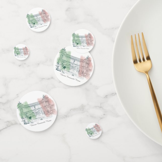 Rome Italy Victor Emmanuel Pen and Ink Sketch Flag Confetti (Group)