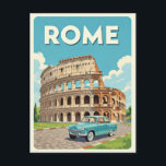 Rome Italy Vintage Car Italian Colosseum Travel Postcard<br><div class="desc">Anyone would love to receive this Italian travel postcard featuring a retro illustration of a vintage car in front of the Colosseum in Rome,  Italy!</div>