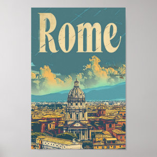 Rome Italy Vintage Retro Travel Illustration Poster