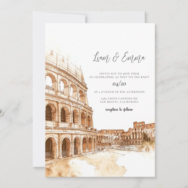 Rome Italy Watercolor Wedding Invitation (Front)