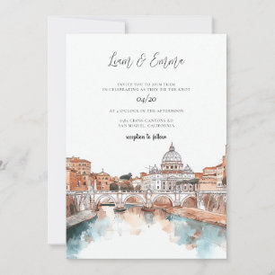 Rome Italy Watercolor Wedding Invitation