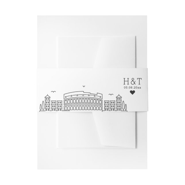 Rome Italy Wedding | Stylised Skyline Monogram Invitation Belly Band (Front Example)