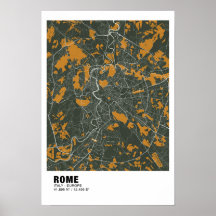 Rome Map Poster - Italy Green & Golden Map