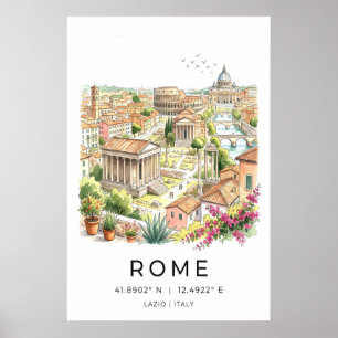 Rome Skyline Wall Art Panorama with Colosseum and