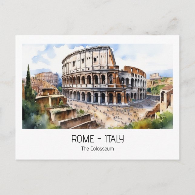 Rome tourist attractions watercolor Colosseum  Postcard (Front)