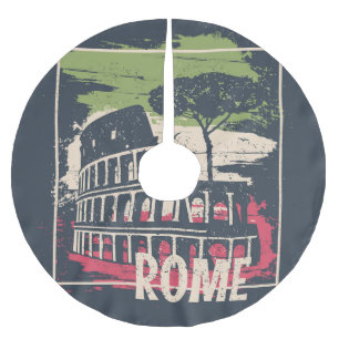 Rome Typography: Eiffel Tower Poster. Brushed Polyester Tree Skirt