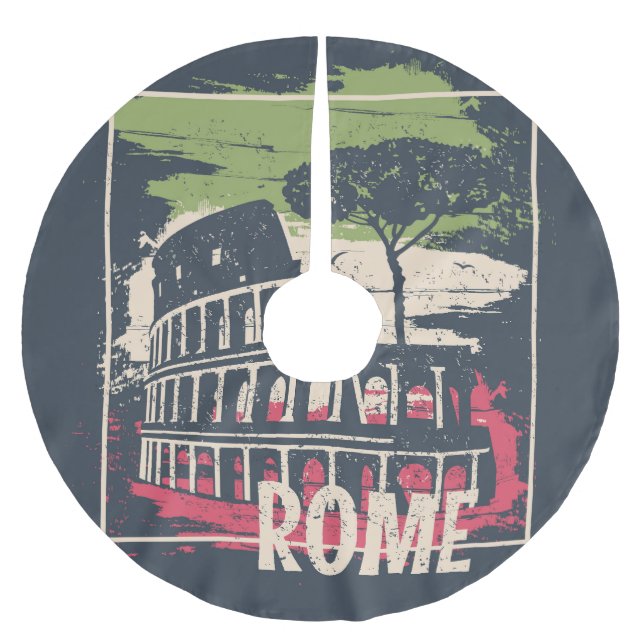 Rome Typography: Eiffel Tower Poster. Brushed Polyester Tree Skirt (Front)