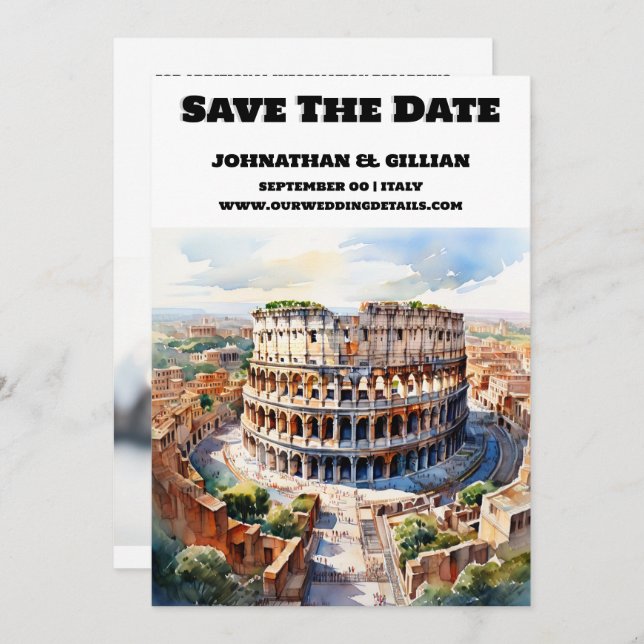 Rome wedding save the date modern watercolor chic (Front/Back)