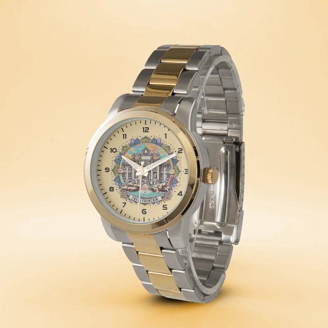 Rome Whispering Fountain Oversized Two-Tone Bracel Watch (Creator Uploaded)