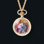 ROMEO AND JULIET Romantic Valentines's Day Watch<br><div class="desc">Balcony scene from Romeo and Juilet  tragedy by William Shakespeare .Original contemporary watercolor painting with golden foil and iridescent colours in bright purple , pink, green, yellow orange ,  teal, turquase,  white ..Painting by Bulgan Lumini (c)</div>