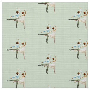 Romeo & Juliet Ballet Figures Dance on Pale Green Fabric