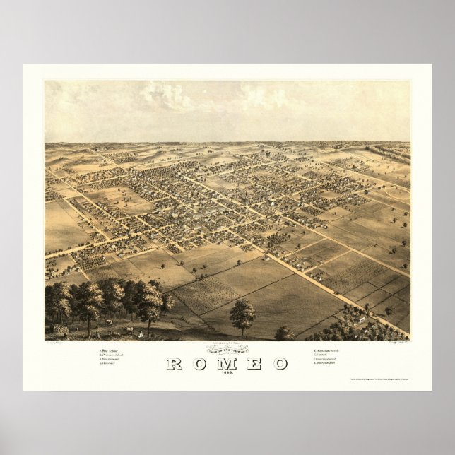 Romeo, MI Panoramic Map - 1868 Poster (Front)