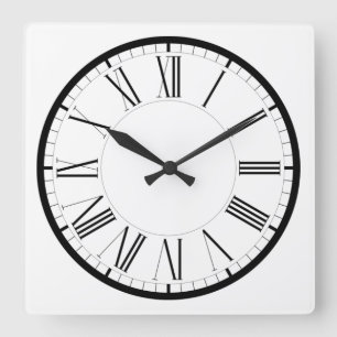 Römische Ziffern rund schwarz weiss klassische Square Wall Clock