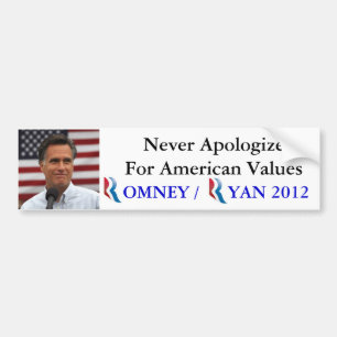 Romney / Ryan 2012 Never Apologise for America Bumper Sticker