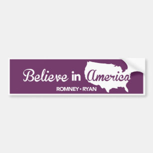 Romney Ryan Believe In America Purple Bumper Sticker