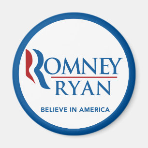 Romney Ryan Believe In America Round Blue Border Magnet