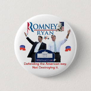 Romney-Ryan: Defending the American Way. 6 Cm Round Badge