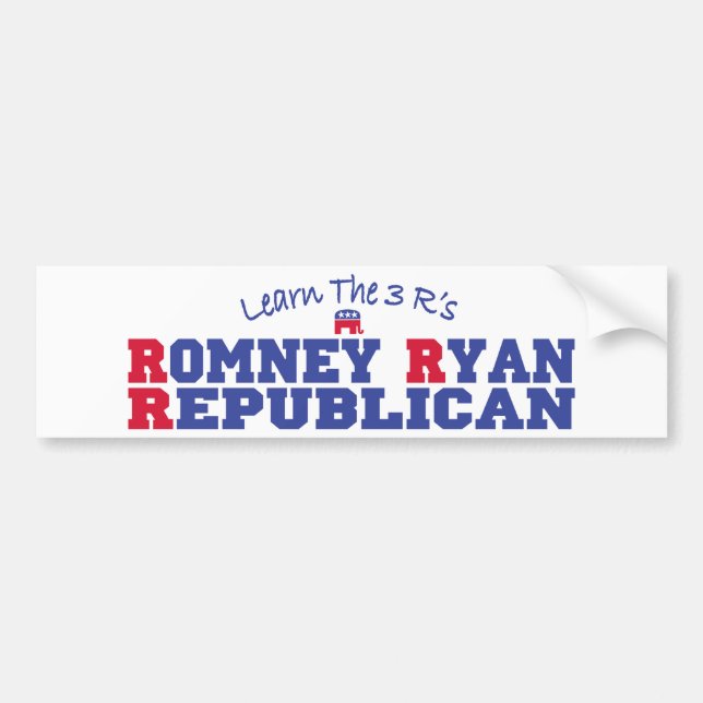 Romney Ryan Learn the 3 R's Bumper Sticker (Front)