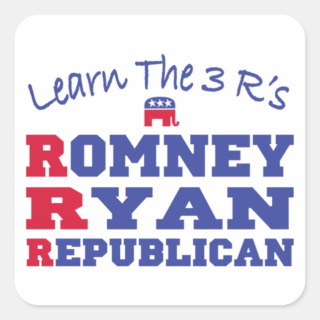 Romney Ryan Learn the 3 R's Square Sticker (Front)