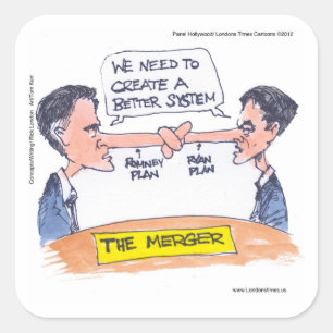 Romney Ryan Pinocchio Merger Funny Gifts & Tees Square Sticker