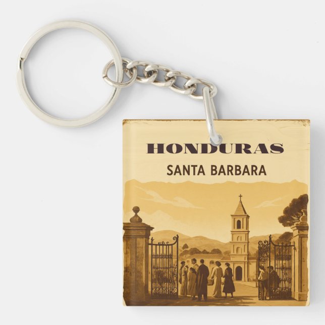 Rompecabezas  Honduras Santa Barbara Retro poster Key Ring (Front)