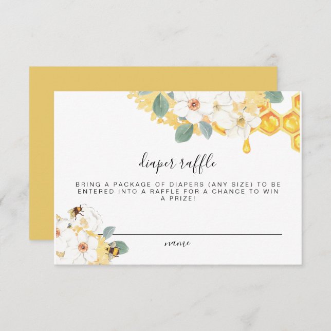 Romy - Floral Honey Bee Diaper Raffle Ticket Card (Front/Back)