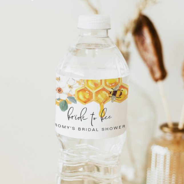 ROMY Rustic White Floral Honey Bee Bridal Shower Water Bottle Label (Creator Uploaded)