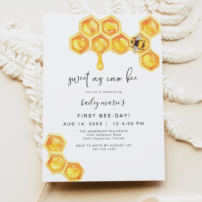 ROMY Rustic Yellow Sweet As Can Bee 1st Birthday Invitation (Creator Uploaded)