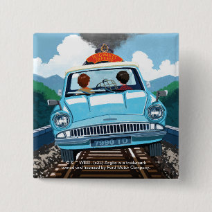 Ron & HARRY POTTER™ in Flying Car to HOGWARTS™ 15 Cm Square Badge