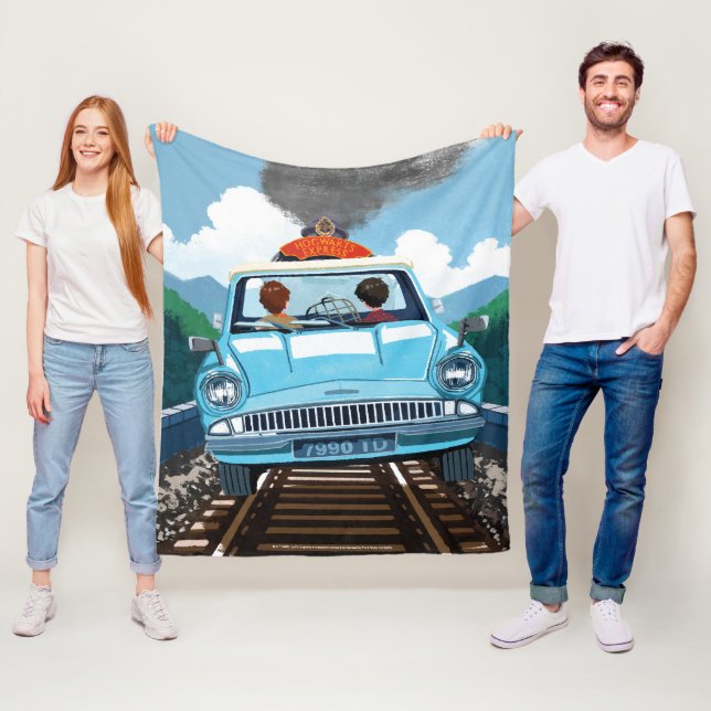 Ron & HARRY POTTER™ in Flying Car to HOGWARTS™ Fleece Blanket (In Situ)