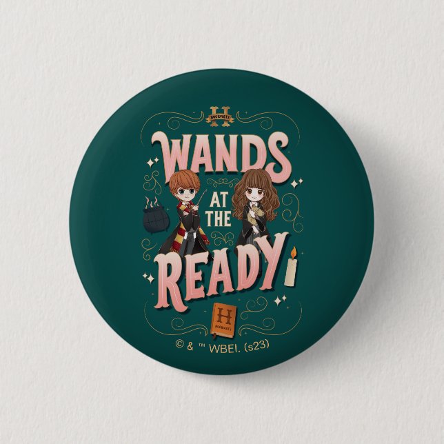 Ron & Hermione Wands at the Ready 6 Cm Round Badge (Front)
