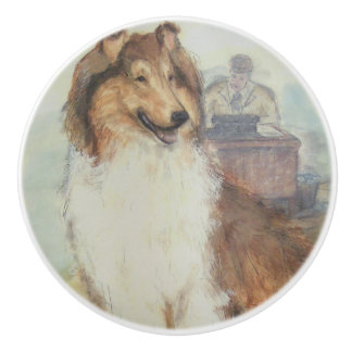Ron Hevener Collie Dog Ceramic Knob