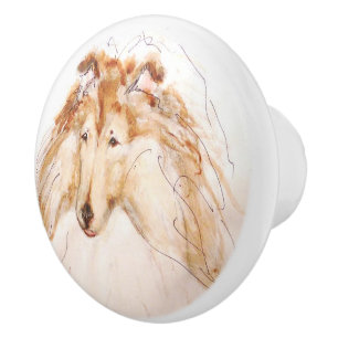 Ron Hevener Collie Dog Ceramic Knob