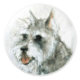 Ron Hevener Schnauzer Dog Ceramic Knob