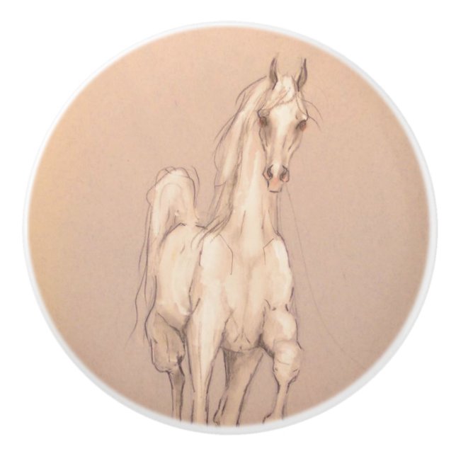 Ron Hevener White Stallion Ceramic Knob (Front)