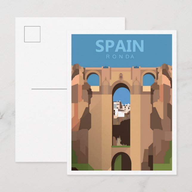 Ronda Spain Vintage Art Travel Illustration Postcard (Front/Back)