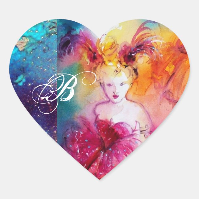 RONDO IN LAGOON /Monogram Venetian Masquerade Ball Heart Sticker (Front)