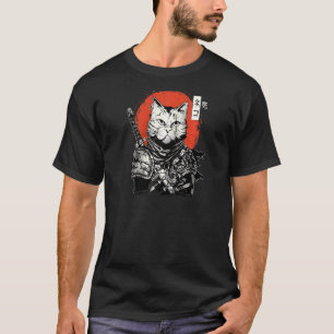 Ronin Samurai Cat With Katana And Japan Rising Sun T-Shirt